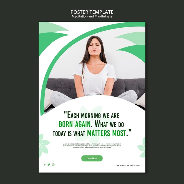 Modèle d'affiche de méditation et de pleine conscience