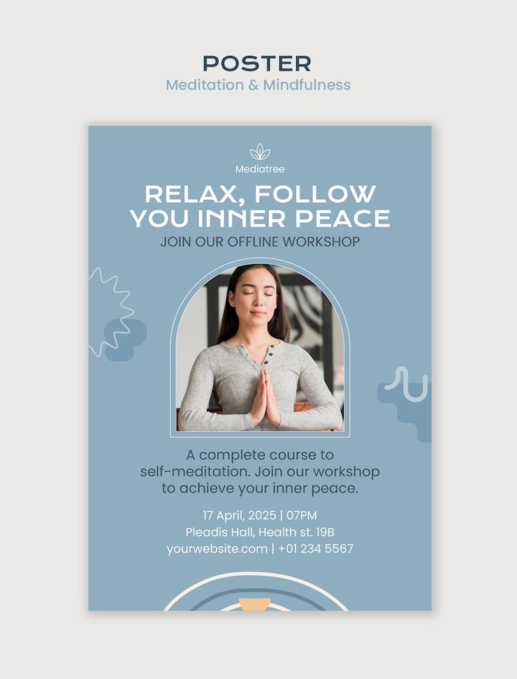PSD gratuit modèle d'affiche sur la méditation et la pleine conscience