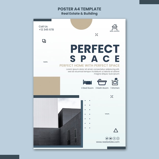 PSD gratuit modèle d'affiche minimal pour l'immobilier et la construction