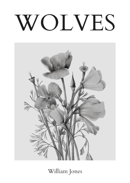 PSD gratuit modèle d'affiche minimal psd avec des fleurs en noir et blanc