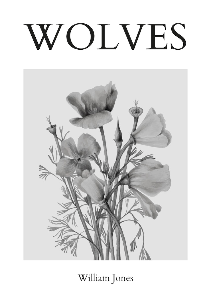 PSD gratuit modèle d'affiche minimal psd avec des fleurs en noir et blanc