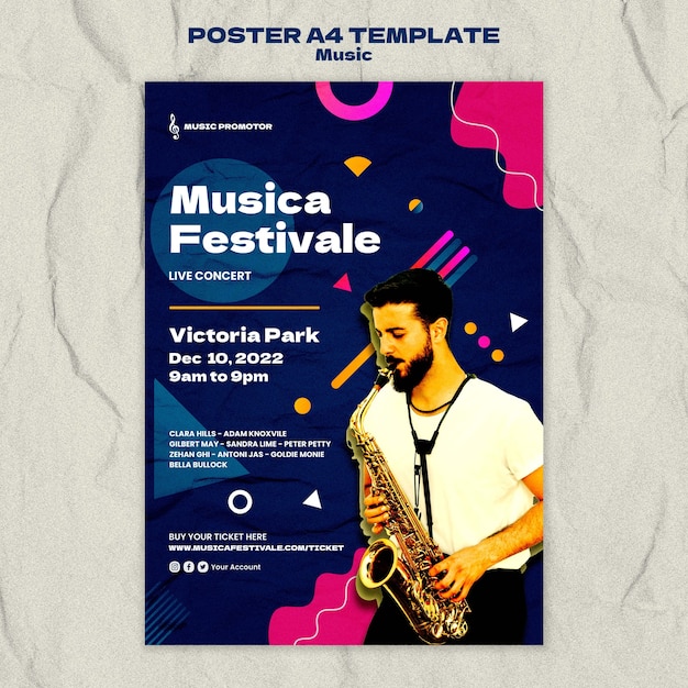 PSD gratuit modèle d'affiche de musique design plat