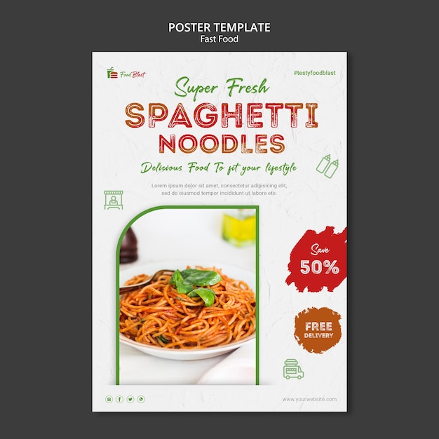 PSD gratuit modèle d'affiche de nouilles spaghetti