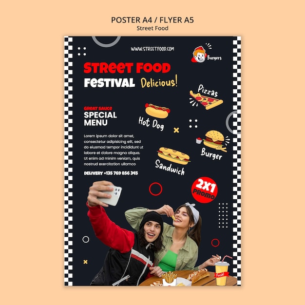 PSD gratuit modèle d'affiche de nourriture de rue design plat