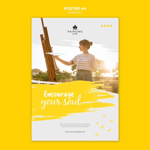 Modèle d'affiche de peinture avec photo