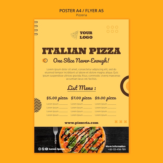 PSD gratuit modèle d'affiche d'une pizzeria délicieuse