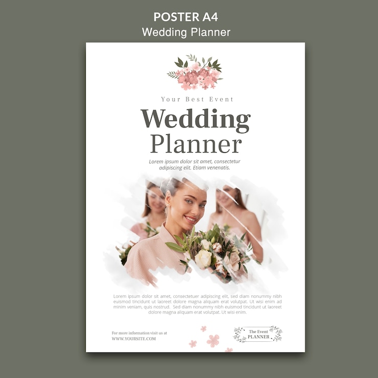 PSD gratuit modèle d'affiche de planificateur de mariage floral