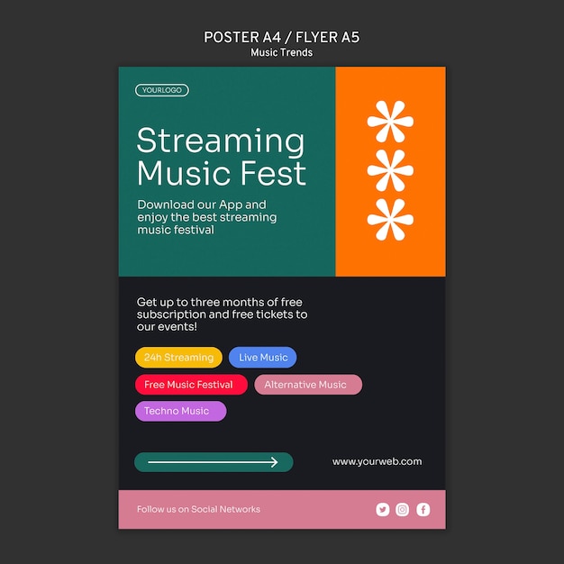 PSD gratuit modèle d'affiche de plate-forme de streaming de musique