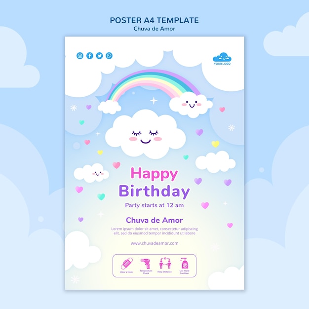 PSD gratuit modèle d'affiche de pluie d'amour