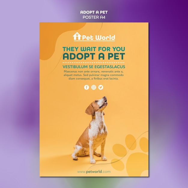 Modèle d'affiche pour l'adoption d'animaux avec chien