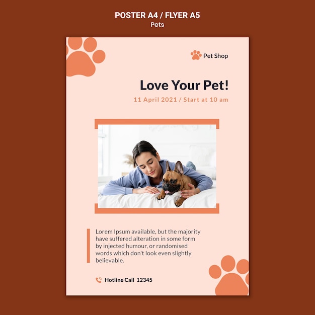 PSD gratuit modèle d'affiche pour l'adoption d'animaux de compagnie