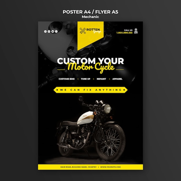 PSD gratuit modèle d'affiche pour atelier de réparation de motos