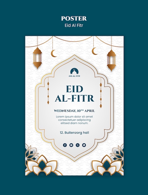 PSD gratuit modèle d'affiche pour la célébration de l'aïd al-fitr