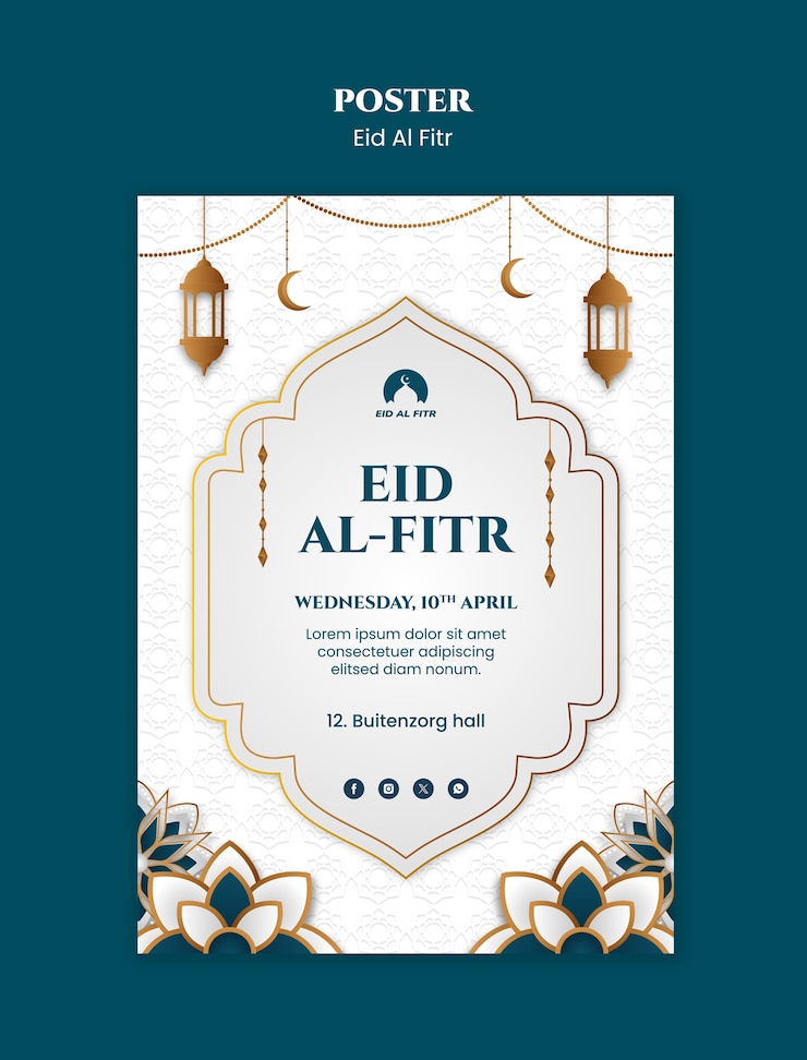 PSD gratuit modèle d'affiche pour la célébration de l'aïd al-fitr