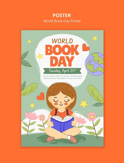 Modèle d'affiche pour la célébration de la Journée mondiale du livre