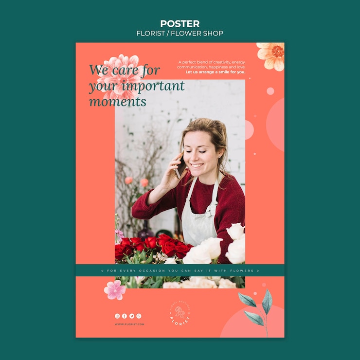 PSD gratuit modèle d'affiche pour entreprise de fleuriste