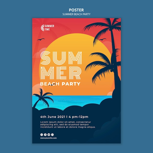 PSD gratuit modèle d'affiche pour la fête d'été sur la plage