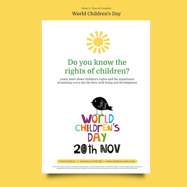 PSD gratuit modèle d'affiche pour la journée mondiale des enfants au design plat