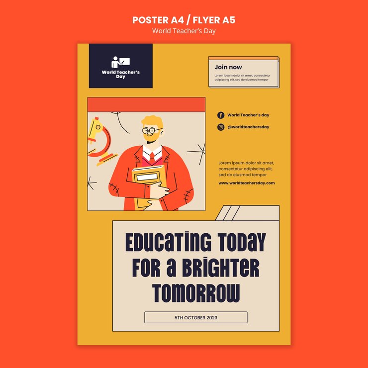 PSD gratuit modèle d'affiche pour la journée mondiale des enseignants