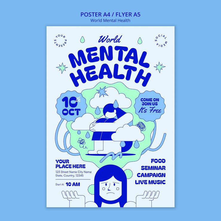 PSD gratuit modèle d'affiche pour la journée mondiale de la santé mentale