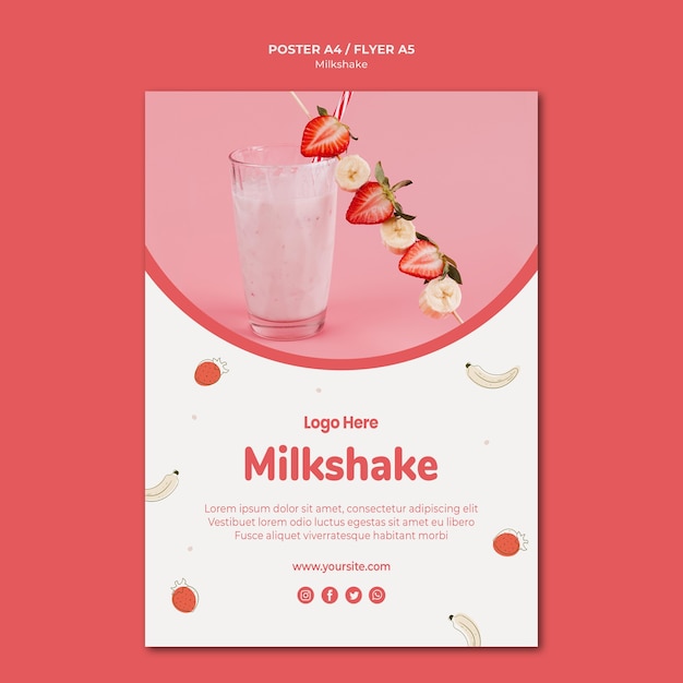 PSD gratuit modèle d'affiche pour milkshake aux fraises