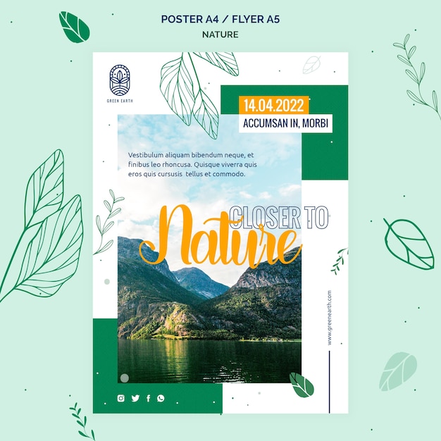 PSD gratuit modèle d'affiche pour la nature avec le paysage de la vie sauvage