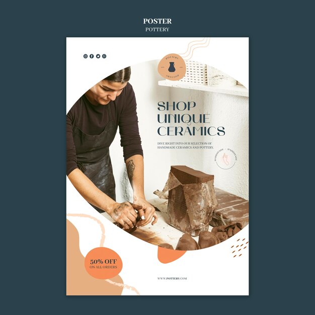 Modèle d'affiche pour la poterie avec des récipients en argile