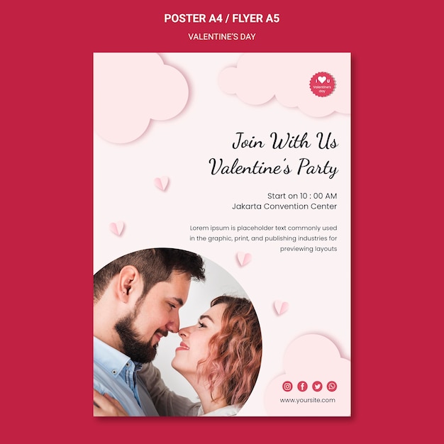 PSD gratuit modèle d'affiche pour la saint-valentin avec couple amoureux