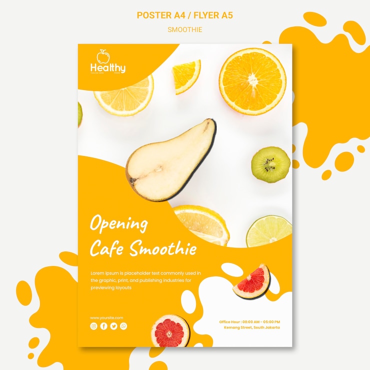PSD gratuit modèle d'affiche pour des smoothies aux fruits sains