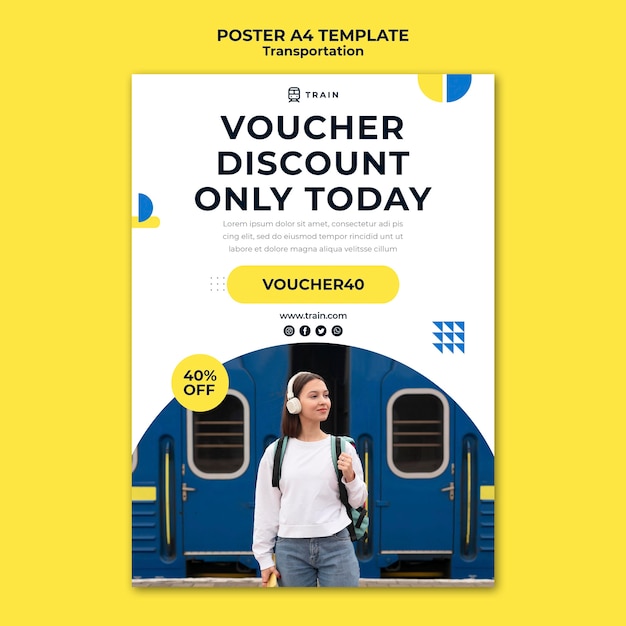 PSD gratuit modèle d'affiche pour les transports publics en train avec femme