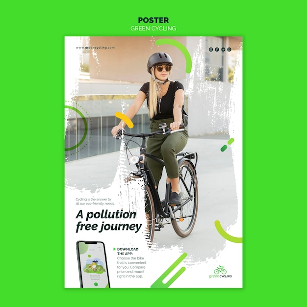 PSD gratuit modèle d'affiche pour le vélo vert