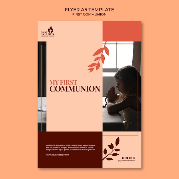 PSD gratuit modèle d'affiche de première communion design plat