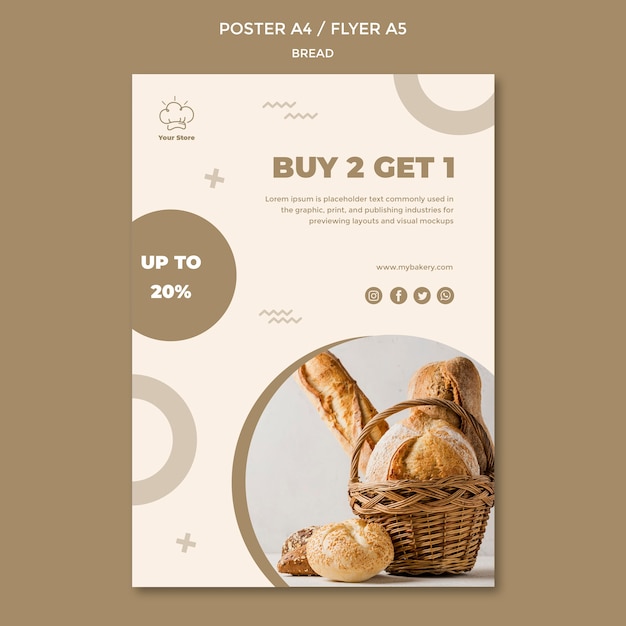 PSD gratuit modèle d'affiche de promotion de boulangerie