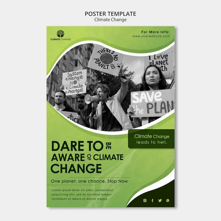 PSD gratuit modèle d'affiche de protestation contre le changement climatique