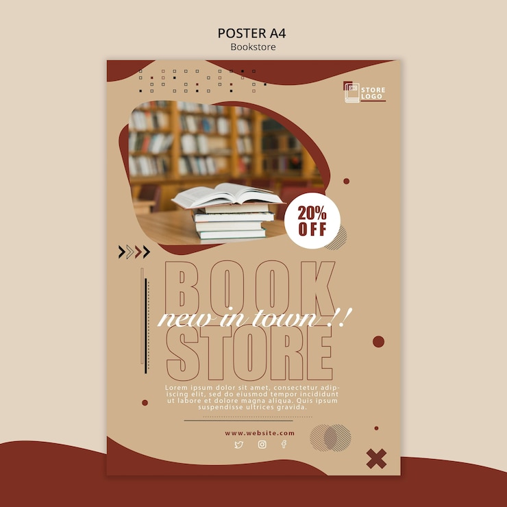 PSD gratuit modèle d'affiche publicitaire de librairie