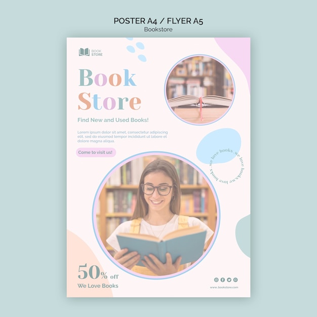 PSD gratuit modèle d'affiche publicitaire de librairie