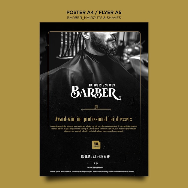 Modèle d'affiche publicitaire de salon de coiffure
