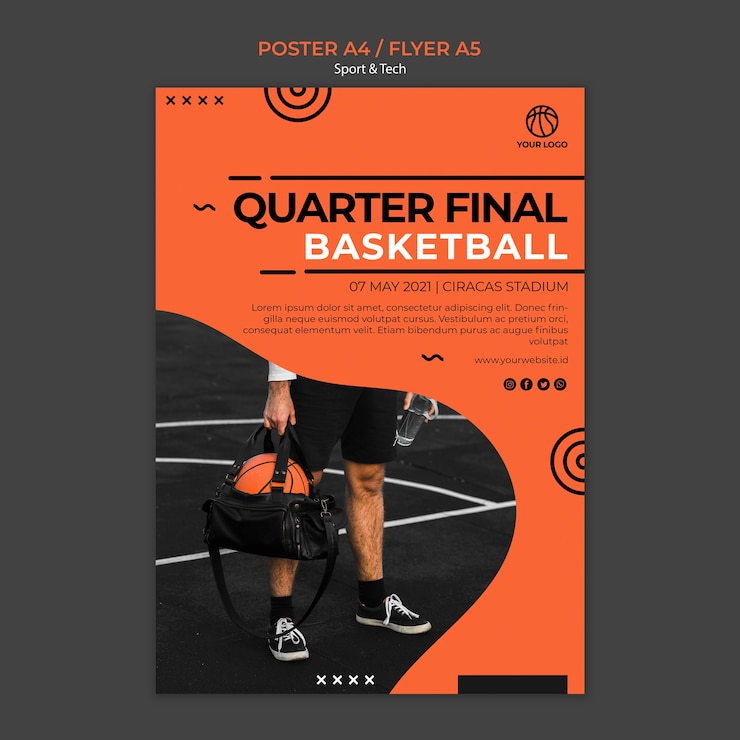 PSD gratuit modèle d'affiche de quart de finale de basket-ball