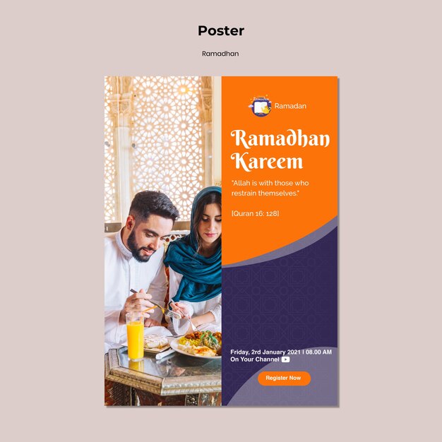 Modèle d'affiche de ramadan avec photo