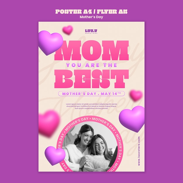 PSD gratuit modèle d'affiche réaliste de célébration de la fête des mères