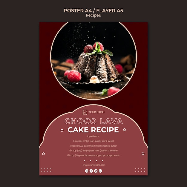 PSD gratuit modèle d'affiche de recettes de dessert