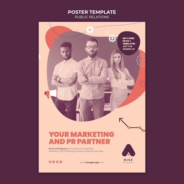 PSD gratuit modèle d'affiche de relations publiques avec photo