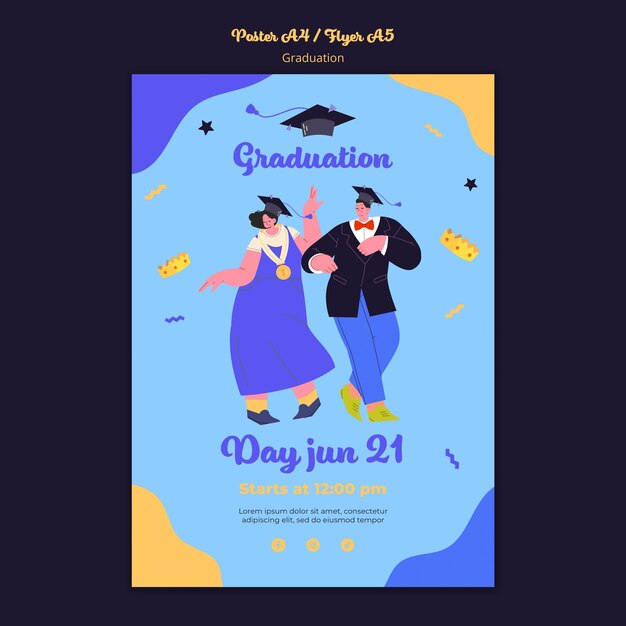 Modèle d'affiche de remise des diplômes design plat