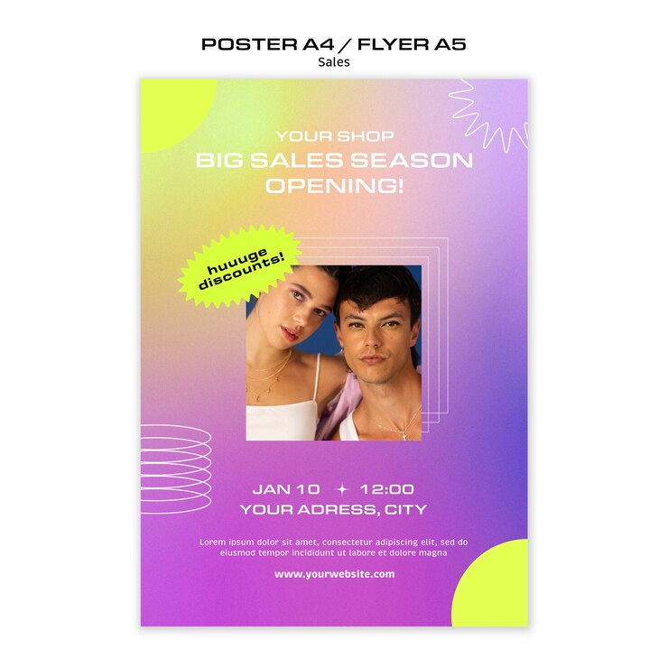 PSD gratuit modèle d'affiche de remise sur les ventes dégradées