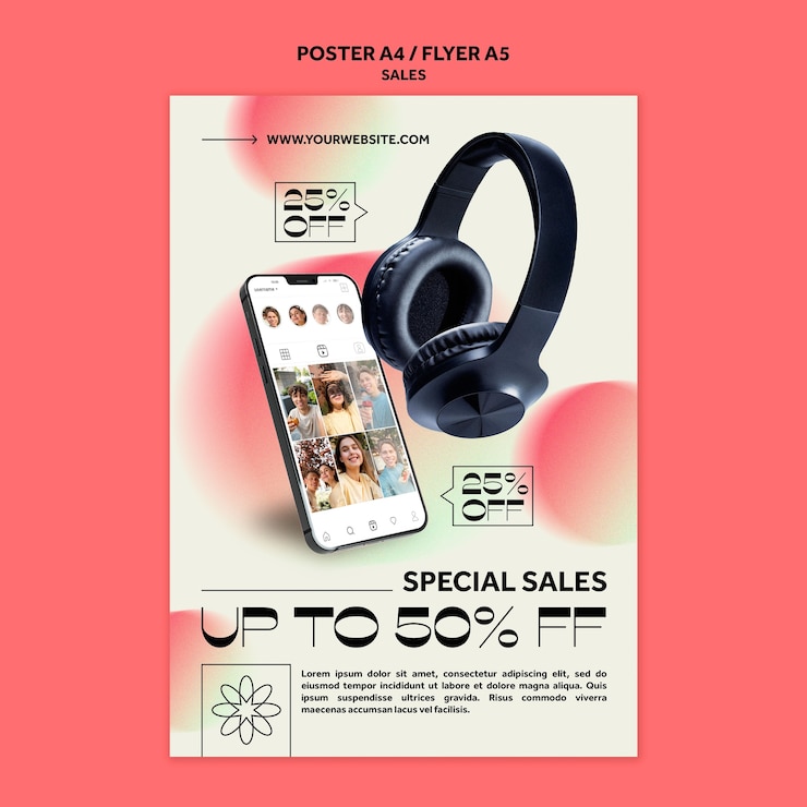 PSD gratuit modèle d'affiche de remise sur les ventes géométriques