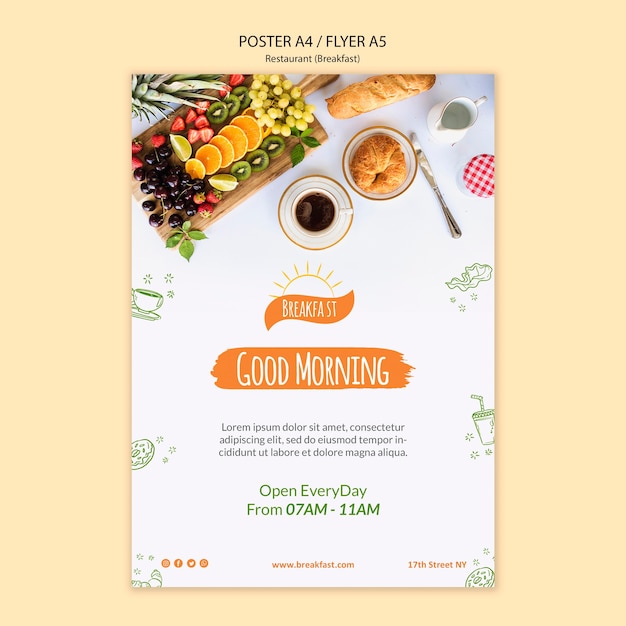 PSD gratuit modèle d'affiche de restaurant bonjour