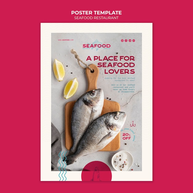 PSD gratuit modèle d'affiche de restaurant de fruits de mer frais