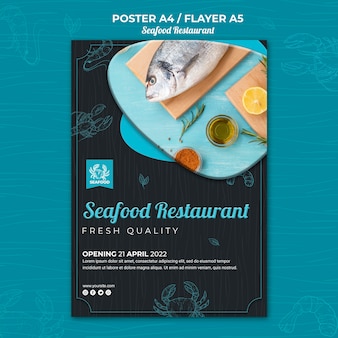 Modèle d'affiche de restaurant de fruits de mer