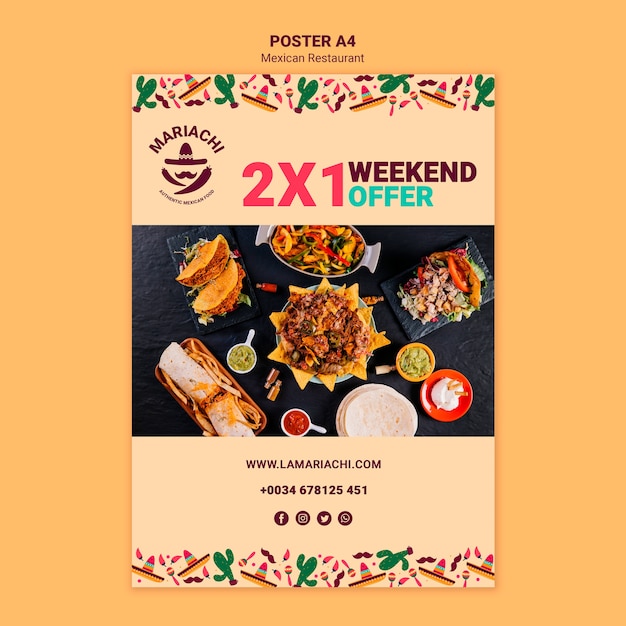 PSD gratuit modèle d'affiche de restaurant mexicain