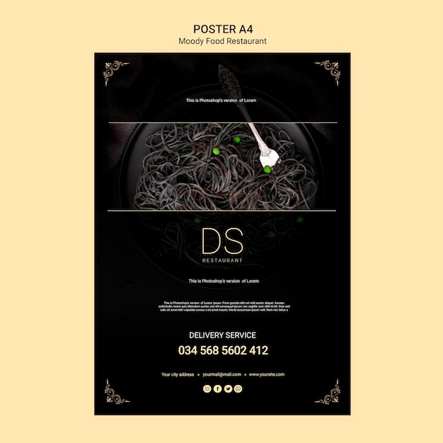 PSD gratuit modèle d'affiche de restaurant de nourriture moody